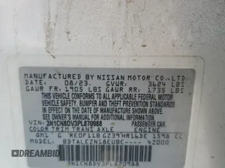 2023 Nissan Versa S with VIN 3N1CN8DV3PL870988, listed as a Copart auction lot 54761995 with 36,044 mi miles and Salvage title. Bid and sale history available at DreamBid. Image 12.