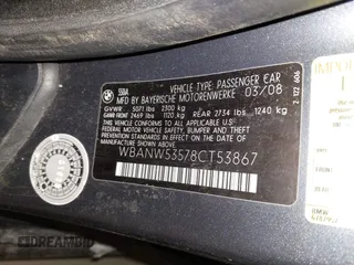 2008 BMW 5 Series 550i with VIN WBANW53578CT53867, listed as a IAAI auction lot 41589993 with 134,927 mi miles and . Bid and sale history available at carsss.com. Image 9.