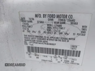 2007 Ford F-150 XLT with VIN 1FTPW14VX7KB38507, listed as a IAAI auction lot 42677523 with 115,984 mi miles and . Bid and sale history available at DreamBid. Image 9.