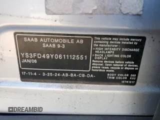 2006 Saab 9-3 z VIN YS3FD49Y061112551, wystawiony jako Copart lot #44310175 z przebiegiem 194 039 mil mil oraz Szkoda całkowita • Salvage title. Historia ofert i sprzedaży dostępna na DreamBid. Obrazek 12.