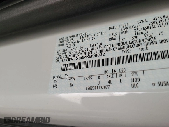 2023 Ford Transit Cargo with VIN 1FTBR1X86PKB99022, listed as a IAAI auction lot 42841650 with 14,234 mi miles and . Bid and sale history available at DreamBid. Image 1.