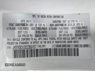 2012 Mazda CX-9 Grand Touring with VIN JM3TB3DV3C0359157, listed as a IAAI auction lot 41626593 with 114,262 mi miles. Bid and sale history available at carsss.com. Image 9.