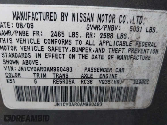 2010 Infiniti M with VIN JN1CY0AR0AM960483, listed as a IAAI auction lot 41619095 with 81,690 mi miles. Bid and sale history available at carsss.com. Image 9.