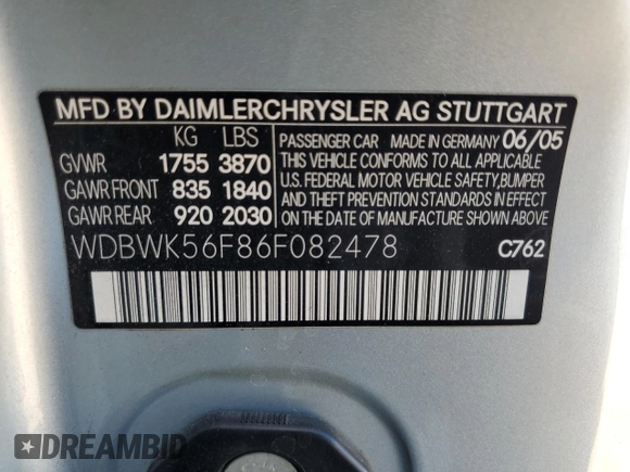 2006 Mercedes-Benz SLK-Class 3.5L with VIN WDBWK56F86F082478, listed as a Copart auction lot 74726694 with 65,308 mi miles and Salvage Title. Bid and sale history available at carsss.com. Image 13.