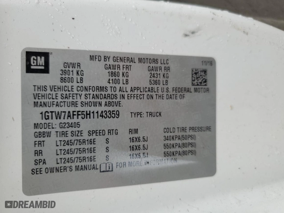 2017 GMC Savana Cargo Van with VIN 1GTW7AFF5H1143359, listed as a Copart auction lot 53189835 with 114,245 mi miles and Salvage Title. Bid and sale history available at carsss.com. Image 14.