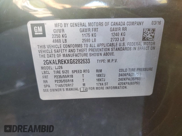 2016 GMC Terrain Denali with VIN 2GKALREKXG6282633, listed as a Copart auction lot 76314784 with 157,250 mi miles and Salvage title. Bid and sale history available at DreamBid. Image 15.