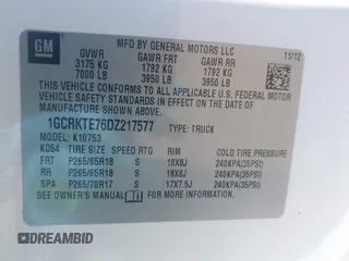 2013 Chevrolet Silverado 1500 LTZ with VIN 1GCRKTE76DZ217577, listed as a IAAI auction lot 41761032 with 158,897 mi miles and . Bid and sale history available at DreamBid. Image 9.