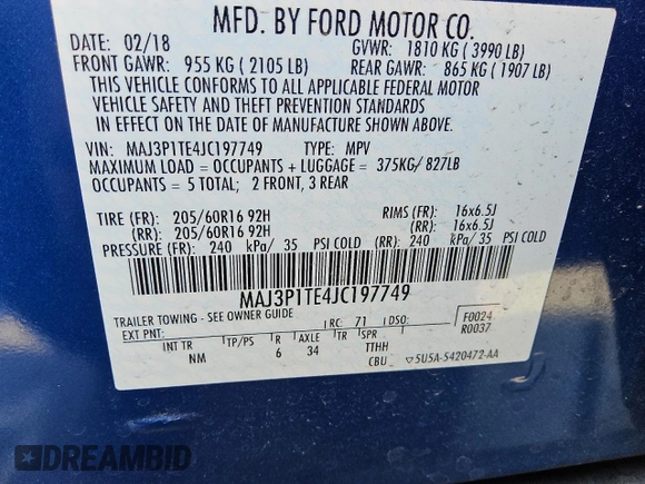 2018 Ford EcoSport SE with VIN MAJ3P1TE4JC197749, listed as a Copart auction lot 52527465 with 59,264 mi miles and Clean Title. Bid and sale history available at DreamBid. Image 13.
