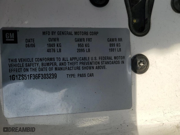 2006 Chevrolet Malibu LS w/1LS with VIN 1G1ZS51F36F303239, listed as a Copart auction lot 41624655 with 70,515 mi miles and Non Repairable. Bid and sale history available at carsss.com. Image 14.
