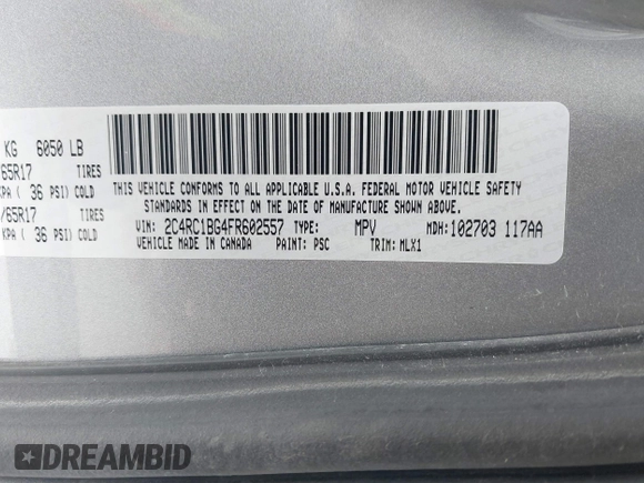 2015 Chrysler Town & Country Touring with VIN 2C4RC1BG4FR602557, listed as a IAAI auction lot 41715004 with 164,030 mi miles. Bid and sale history available at carsss.com. Image 9.