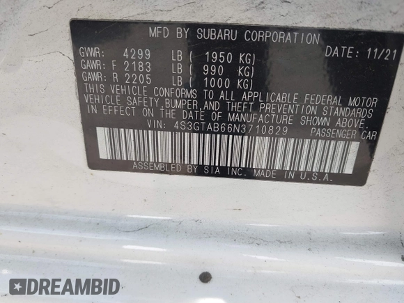 2022 Subaru Impreza z VIN 4S3GTAB66N3710829, wystawiony jako IAAI lot #40670278 z przebiegiem 35 718 mil mil oraz . Historia ofert i sprzedaży dostępna na DreamBid. Obrazek 9.