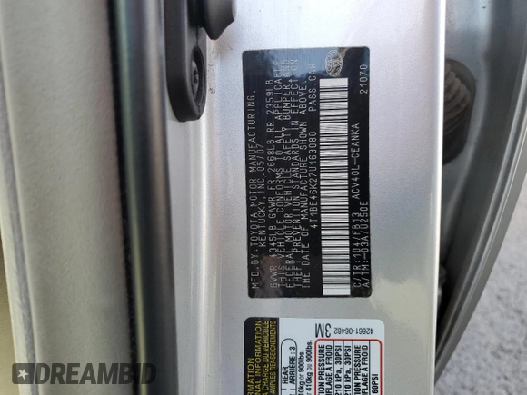 2007 Toyota Camry CE with VIN 4T1BE46K27U163080, listed as a Copart auction lot 47892755 with 90,381 mi miles and Salvage Title. Bid and sale history available at carsss.com. Image 12.