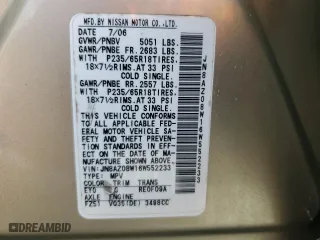 2006 Nissan Murano SE with VIN JN8AZ08W16W552233, listed as a Copart auction lot 73136474 with 114,406 mi miles and Salvage Title. Bid and sale history available at carsss.com. Image 15.
