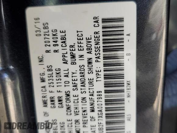 2016 Acura TLX Advance with VIN 19UUB2F7XGA007989, listed as a Copart auction lot 76636264 with 56,490 mi miles and Salvage title. Bid and sale history available at DreamBid. Image 12.