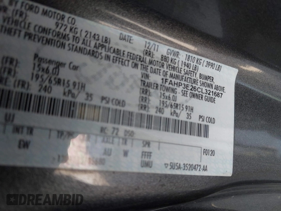 2012 Ford Focus S with VIN 1FAHP3E26CL321687, listed as a IAAI auction lot 42159853 with 139,702 mi miles and . Bid and sale history available at DreamBid. Image 9.