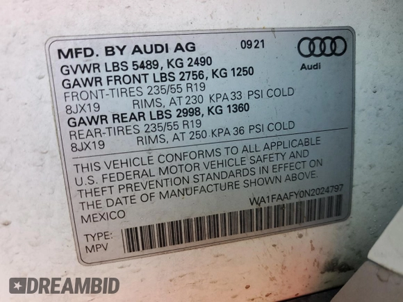 2022 Audi Q5 S line Prestige with VIN WA1FAAFY0N2024797, listed as a Copart auction lot 83472074 with 0 mi miles and Salvage Title. Bid and sale history available at carsss.com. Image 13.
