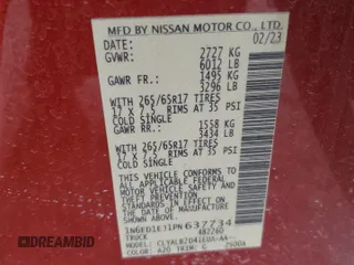 2023 Nissan Frontier SV with VIN 1N6ED1EJ1PN637734, listed as a Copart auction lot 57249355 with Not provided miles and Salvage title. Bid and sale history available at DreamBid. Image 12.