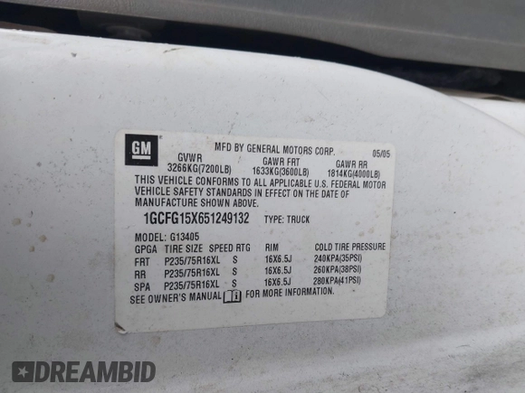 2005 Chevrolet Express Cargo with VIN 1GCFG15X651249132, listed as a IAAI auction lot 41736308 with 1,939 mi miles and . Bid and sale history available at DreamBid. Image 9.