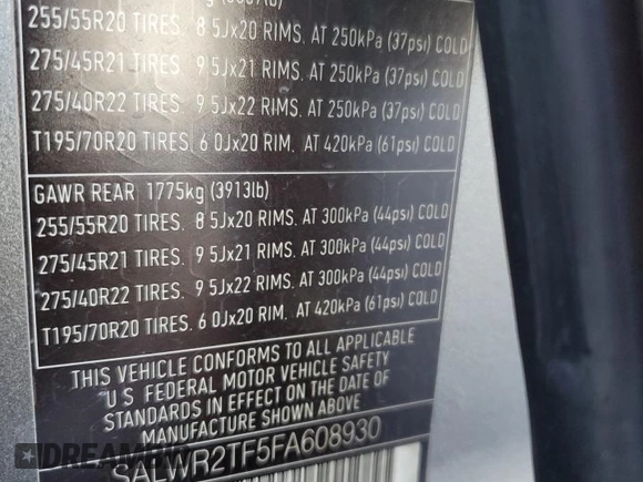 2015 Land Rover Range Rover Sport Supercharged with VIN SALWR2TF5FA608930, listed as a Copart auction lot 64968145 with 88,818 mi miles and Clean title. Bid and sale history available at DreamBid. Image 13.