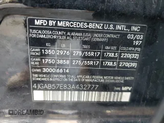 2003 Mercedes-Benz M 350 z VIN 4JGAB57E83A432777, wystawiony jako Copart lot #45981795 z przebiegiem 155 900 mil mil oraz Szkoda całkowita • Salvage title. Historia ofert i sprzedaży dostępna na DreamBid. Obrazek 15.