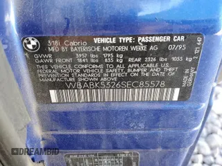 1995 BMW 3 Series 318iC with VIN WBABK5326SEC85578, listed as a Copart auction lot 70908734 with 200,381 mi miles and Salvage Title. Bid and sale history available at carsss.com. Image 14.