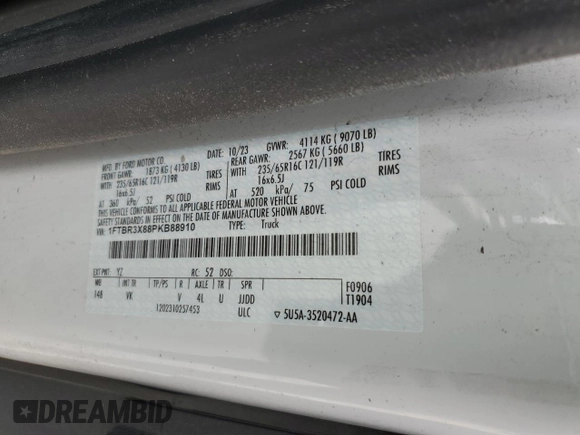 2023 Ford Transit Cargo z VIN 1FTBR3X88PKB88910, wystawiony jako Copart lot #46260995 z przebiegiem 64 307 mil mil oraz Szkoda całkowita • Salvage title. Historia ofert i sprzedaży dostępna na DreamBid. Obrazek 13.