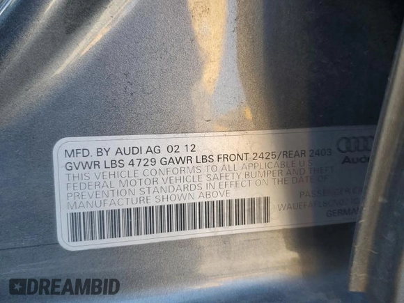 2012 Audi A4 Premium Plus with VIN WAUEFAFL8CN021033, listed as a Copart auction lot 56608105 with 146,261 mi miles and Clean title. Bid and sale history available at DreamBid. Image 12.