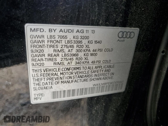 2014 Audi Q7 Premium Plus with VIN WA1LMBFE9ED010441, listed as a Copart auction lot 54121675 with 228,747 mi miles and Clean title. Bid and sale history available at DreamBid. Image 12.