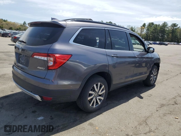 2021 Honda Pilot EX-L with VIN 5FNYF6H54MB052212, listed as a Copart auction lot 55120475 with 29,606 mi miles and Salvage title. Bid and sale history available at DreamBid. Image 3.