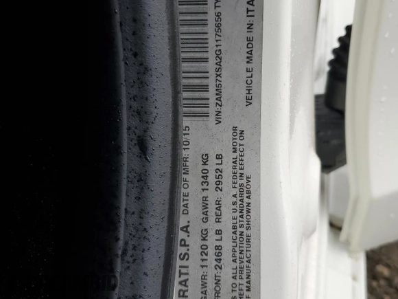2016 Maserati Ghibli z VIN ZAM57XSA2G1175656, wystawiony jako Copart lot #44798125 z przebiegiem 105 496 mil mil oraz Szkody całkowita. Historia ofert i sprzedaży dostępna na DreamBid. Obrazek 14.