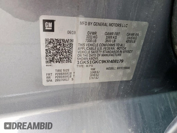 2019 GMC Yukon XL SLT with VIN 1GKS1GKC9KR408179, listed as a Copart auction lot 45958785 with 51,870 mi miles and Clean Title. Bid and sale history available at carsss.com. Image 13.
