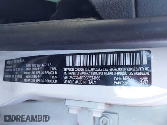 2016 Jeep Renegade Latitude z VIN ZACCJABT0GPE14956, wystawiony jako IAAI lot #41238249 z przebiegiem 145 764 mil mil oraz . Historia ofert i sprzedaży dostępna na DreamBid. Obrazek 9.