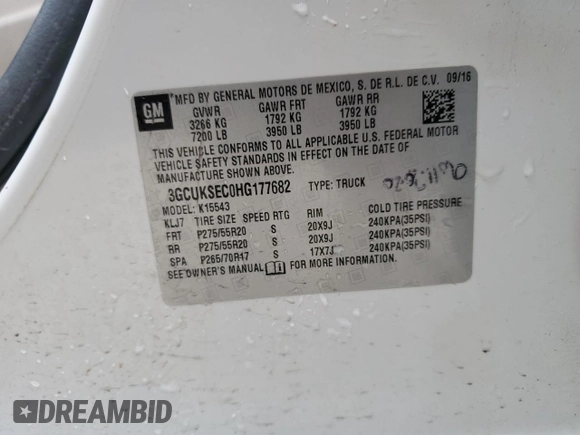 2017 Chevrolet Silverado 1500 LTZ with VIN 3GCUKSEC0HG177682, listed as a Copart auction lot 52962615 with 154,938 mi miles and Non Repairable. Bid and sale history available at DreamBid. Image 12.
