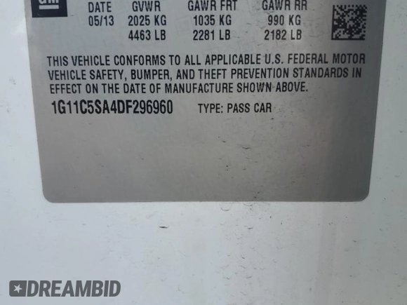 2013 Chevrolet Malibu LT with VIN 1G11C5SA4DF296960, listed as a Copart auction lot 54973505 with 144,429 mi miles and Salvage Title. Bid and sale history available at DreamBid. Image 12.