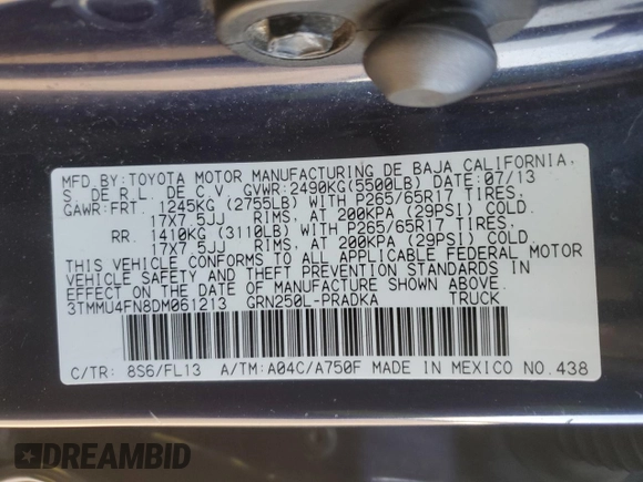 2013 Toyota Tacoma with VIN 3TMMU4FN8DM061213, listed as a Copart auction lot 48543985 with 194,797 mi miles and Salvage Title. Bid and sale history available at carsss.com. Image 14.