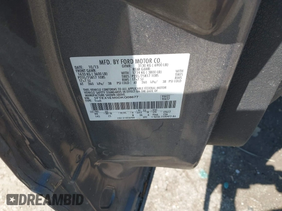 2013 Ford F-150 XL with VIN 1FTEX1EM0DKG08677, listed as a IAAI auction lot 42356922 with 94,399 mi miles and . Bid and sale history available at DreamBid. Image 9.