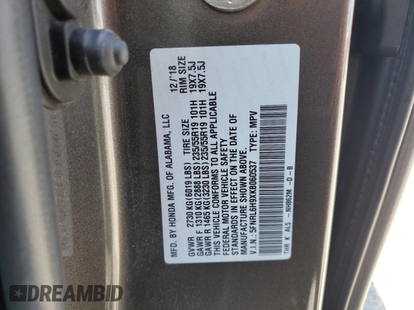 2019 Honda Odyssey Elite с VIN 5FNRL6H9XKB060537, выставлен на аукционе Copart как лот 60093305 с пробегом 58 446 миль миль и Списание • Salvage title. История ставок и продаж доступна на DreamBid. Изображение 14.