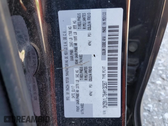 2017 Mazda 3 Touring with VIN 3MZBN1L78HM132387, listed as a Copart auction lot 56658705 with 123,507 mi miles and Salvage title. Bid and sale history available at DreamBid. Image 12.