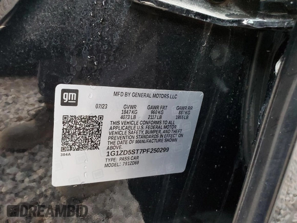 2023 Chevrolet Malibu LT with VIN 1G1ZD5ST7PF250299, listed as a Copart auction lot 82638714 with Not Provided miles and Clean Title. Bid and sale history available at DreamBid. Image 12.