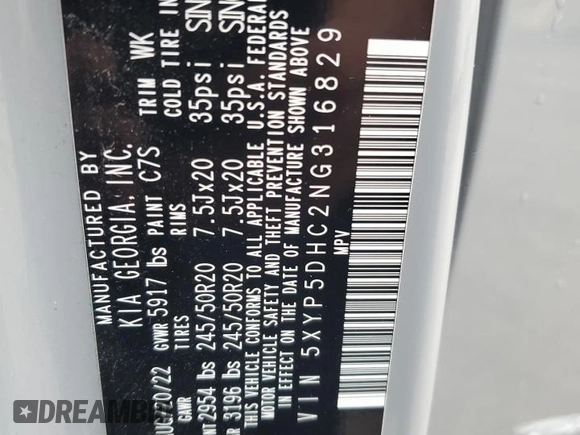 2022 Kia Telluride SX with VIN 5XYP5DHC2NG316829, listed as a Copart auction lot 56855525 with 108,100 mi miles and Non repairable. Bid and sale history available at DreamBid. Image 14.