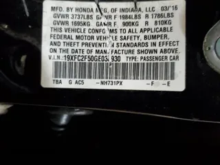 2016 Honda Civic Sedan LX with VIN 19XFC2F50GE038930, listed as a Copart auction lot 86979054 with 163,188 mi miles and Salvage Title. Bid and sale history available at carsss.com. Image 12.