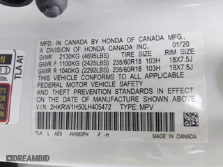 2020 Honda CR-V EX with VIN 2HKRW1H50LH405472, listed as a IAAI auction lot 41502184 with 53,102 mi miles. Bid and sale history available at carsss.com. Image 9.