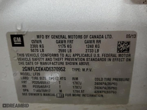2013 Chevrolet Equinox LS with VIN 2GNFLCEK4D6370952, listed as a Copart auction lot 46942015 with 149,629 mi miles and Clean Title. Bid and sale history available at carsss.com. Image 13.