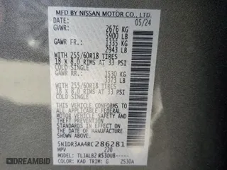 2024 Nissan Pathfinder S with VIN 5N1DR3AA4RC286281, listed as a Copart auction lot 54381925 with 16,150 mi miles and Salvage Title. Bid and sale history available at carsss.com. Image 13.