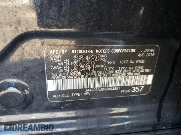 2017 Mitsubishi Outlander Sport ES 2.0 with VIN JA4AR3AU9HZ003851, listed as a Copart auction lot 46652185 with 80,775 mi miles and Salvage Title. Bid and sale history available at carsss.com. Image 12.