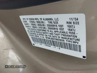 2005 Honda Odyssey EX with VIN 5FNRL38475B029026, listed as a IAAI auction lot 42489079 with 156,075 mi miles and . Bid and sale history available at DreamBid. Image 9.