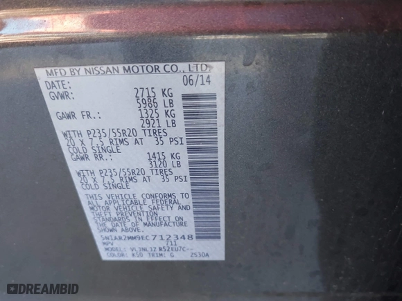 2014 Nissan Pathfinder S with VIN 5N1AR2MM9EC712348, listed as a IAAI auction lot 41481187 with 150,360 mi miles. Bid and sale history available at carsss.com. Image 9.