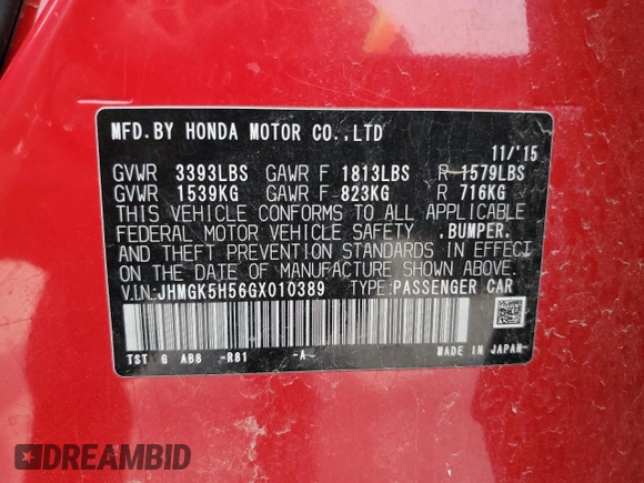 2016 Honda Fit LX z VIN JHMGK5H56GX010389, wystawiony jako Copart lot #60806645 z przebiegiem 162 670 mil mil oraz Czysty tytuł • Clean title. Historia ofert i sprzedaży dostępna na DreamBid. Obrazek 12.