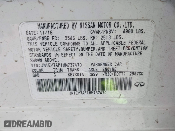 2017 Infiniti Q50 Premium with VIN JN1EV7AP1HM737470, listed as a IAAI auction lot 42542462 with 69,919 mi miles and . Bid and sale history available at DreamBid. Image 9.