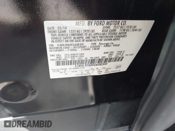 2014 Lincoln MKS with VIN 1LNHL9EK0EG608300, listed as a IAAI auction lot 41900902 with 144,253 mi miles. Bid and sale history available at carsss.com. Image 9.